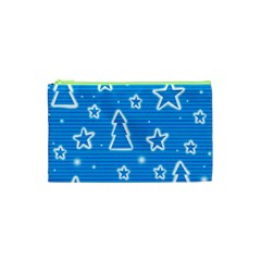 Blue Decorative Xmas Design Cosmetic Bag (xs) by Valentinaart