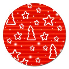 Red Xmas Magnet 5  (round) by Valentinaart