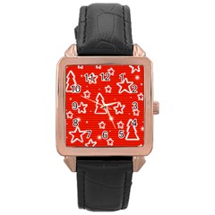 Red Xmas Rose Gold Leather Watch 