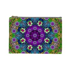 Colors And Flowers In A Mandala Cosmetic Bag (large)  by pepitasart