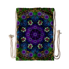 Colors And Flowers In A Mandala Drawstring Bag (small) by pepitasart