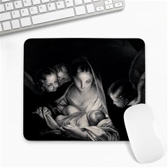 Nativity Scene Birth Of Jesus With Virgin Mary And Angels Black And White Litograph Large Mousepads by yoursparklingshop