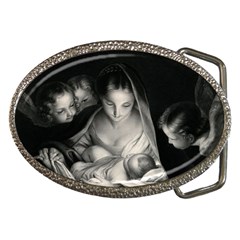 Nativity Scene Birth Of Jesus With Virgin Mary And Angels Black And White Litograph Belt Buckles by yoursparklingshop