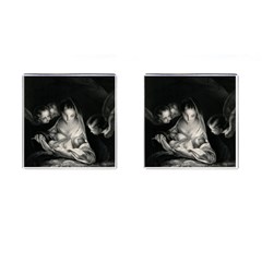 Nativity Scene Birth Of Jesus With Virgin Mary And Angels Black And White Litograph Cufflinks (square)