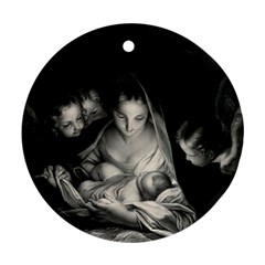 Nativity Scene Birth Of Jesus With Virgin Mary And Angels Black And White Litograph Round Ornament (two Sides)  by yoursparklingshop