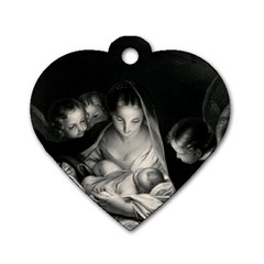 Nativity Scene Birth Of Jesus With Virgin Mary And Angels Black And White Litograph Dog Tag Heart (one Side)