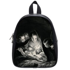 Nativity Scene Birth Of Jesus With Virgin Mary And Angels Black And White Litograph School Bags (small)  by yoursparklingshop