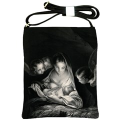 Nativity Scene Birth Of Jesus With Virgin Mary And Angels Black And White Litograph Shoulder Sling Bags