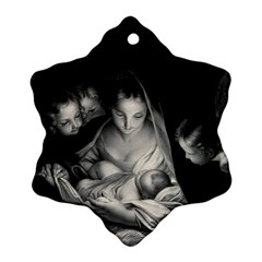 Nativity Scene Birth Of Jesus With Virgin Mary And Angels Black And White Litograph Ornament (snowflake)  by yoursparklingshop