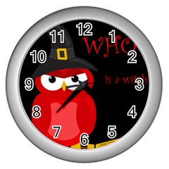 Who Is A Witch? - Red Wall Clocks (silver)  by Valentinaart