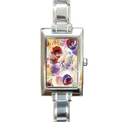 Watercolor Spring Flowers Background Rectangle Italian Charm Watch by TastefulDesigns