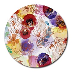 Watercolor Spring Flowers Background Round Mousepads by TastefulDesigns