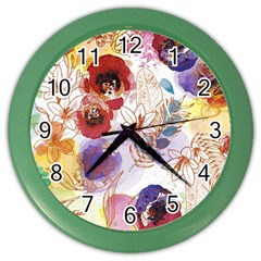 Watercolor Spring Flowers Background Color Wall Clocks by TastefulDesigns