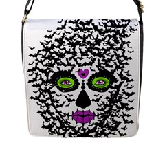 Bat Lady Sugar Skull Flap Messenger Bag (l)  by burpdesignsA