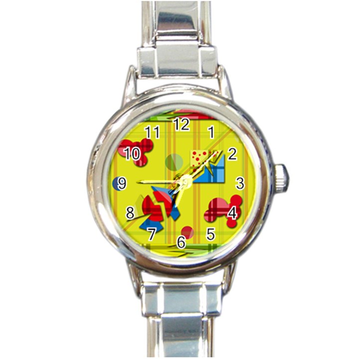 Playful day - yellow  Round Italian Charm Watch