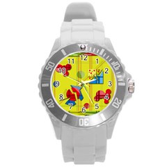 Playful Day - Yellow  Round Plastic Sport Watch (l) by Valentinaart