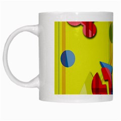 Playful Day - Yellow  White Mugs by Valentinaart