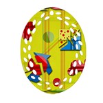 Playful day - yellow  Ornament (Oval Filigree)  Front