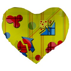 Playful Day - Yellow  Large 19  Premium Heart Shape Cushions by Valentinaart