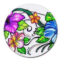 Tropical Hibiscus Flowers Round Mousepads by EverIris