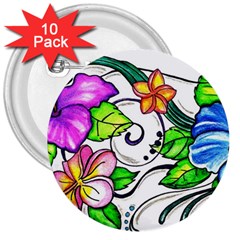 Tropical Hibiscus Flowers 3  Buttons (10 Pack) 