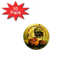 Halloween, Funny Pumpkins And Skull With Spider 1  Mini Magnet (10 Pack)  by FantasyWorld7