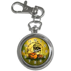 Halloween, Funny Pumpkins And Skull With Spider Key Chain Watches by FantasyWorld7