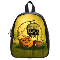 Halloween, Funny Pumpkins And Skull With Spider School Bags (small) 