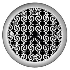 Black And White Pattern Wall Clocks (silver)  by Valentinaart