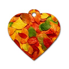 Colorful Fall Leaves Dog Tag Heart (Two Sides)