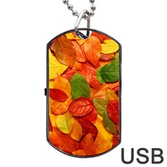 Colorful Fall Leaves Dog Tag USB Flash (Two Sides) 