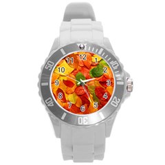 Colorful Fall Leaves Round Plastic Sport Watch (L)