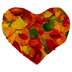 Colorful Fall Leaves Large 19  Premium Flano Heart Shape Cushions