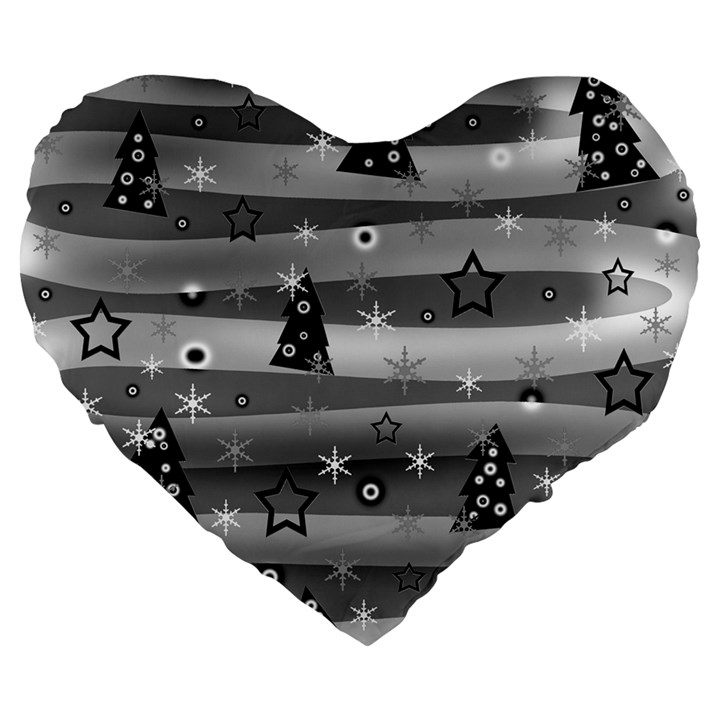 Gray Xmas magic Large 19  Premium Flano Heart Shape Cushions