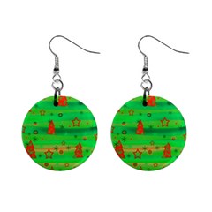 Green Xmas Magic Mini Button Earrings by Valentinaart