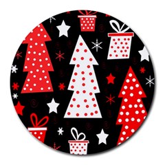 Red Playful Xmas Round Mousepads by Valentinaart