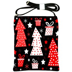 Red Playful Xmas Shoulder Sling Bags by Valentinaart