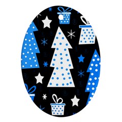 Blue Playful Xmas Ornament (oval)  by Valentinaart