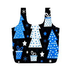 Blue Playful Xmas Full Print Recycle Bags (m) 