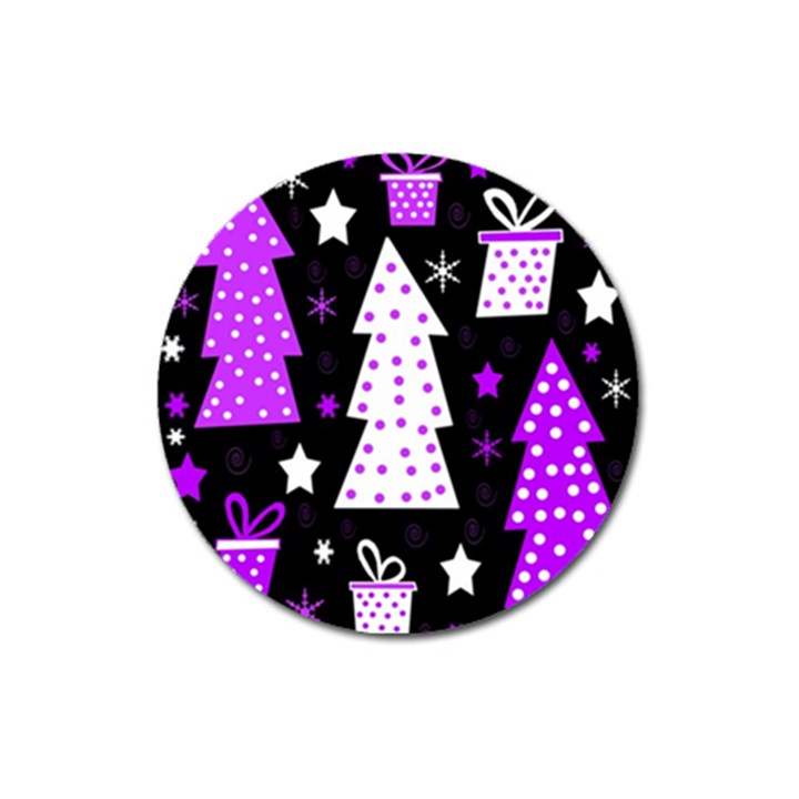 Purple Playful Xmas Magnet 3  (Round)