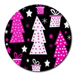 Pink playful Xmas Round Mousepads Front