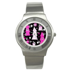 Pink Playful Xmas Stainless Steel Watch by Valentinaart