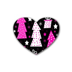 Pink Playful Xmas Rubber Coaster (heart) 