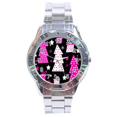 Pink Playful Xmas Stainless Steel Analogue Watch by Valentinaart