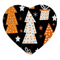 Orange Playful Xmas Heart Ornament (2 Sides) by Valentinaart