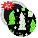 Green Playful Xmas 3  Magnets (100 pack) Front