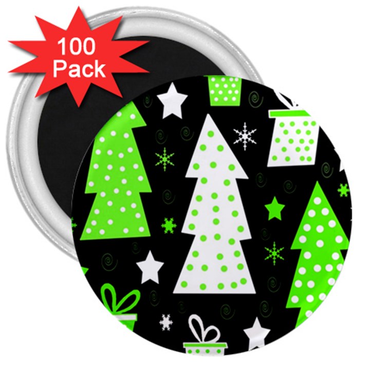 Green Playful Xmas 3  Magnets (100 pack)