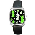 Green Playful Xmas Square Metal Watch Front