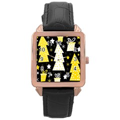 Yellow Playful Xmas Rose Gold Leather Watch  by Valentinaart