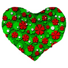 Xmas Flowers Large 19  Premium Flano Heart Shape Cushions by Valentinaart